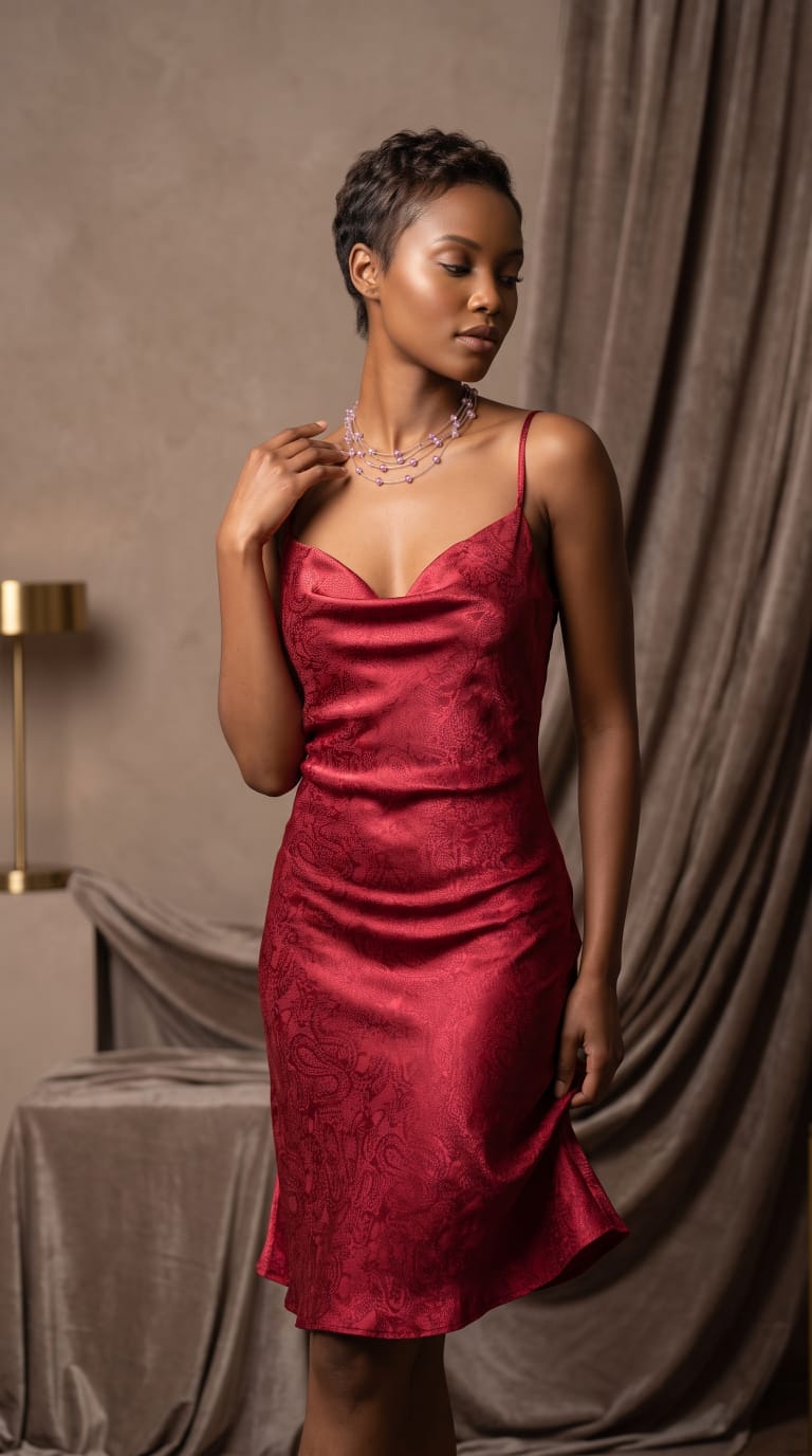 The Crimson Jacquard Midi Dress